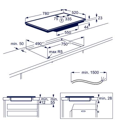 Piano cottura Induzione 80cm SENSE Boil + Bridge Electrolux         EIS82453 - Incasso